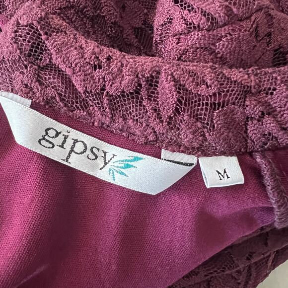 Lace Whimsigoth Sheath Dress Boho Bell Sleeves Red Burgundy Witchy Gypsy Size M - Picture 8 of 10